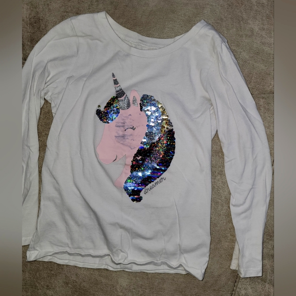 Girls long sleeve sequin tee unicorn size 8